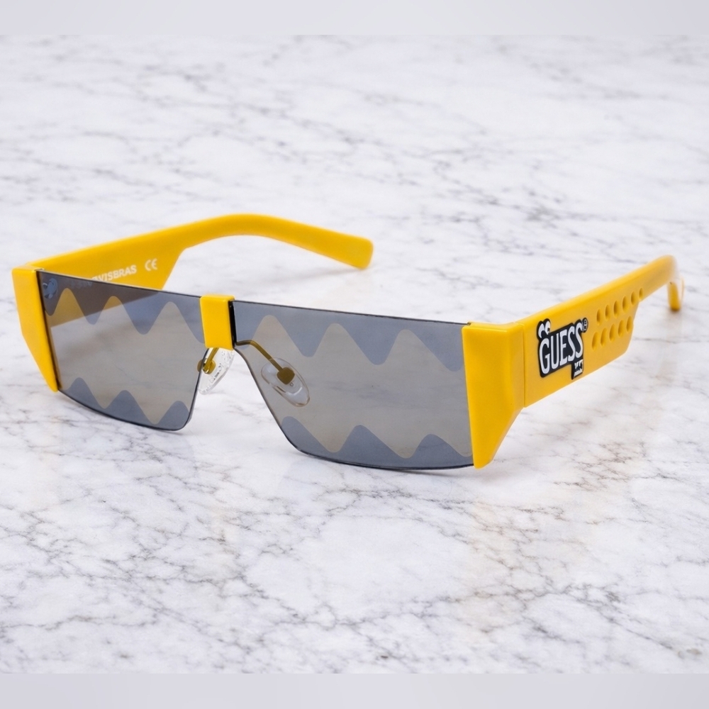 Guess x J Balvin GU8207 39C Shield Sunglasses Shiny Yellow/ Smoke Mirror | NWOT
